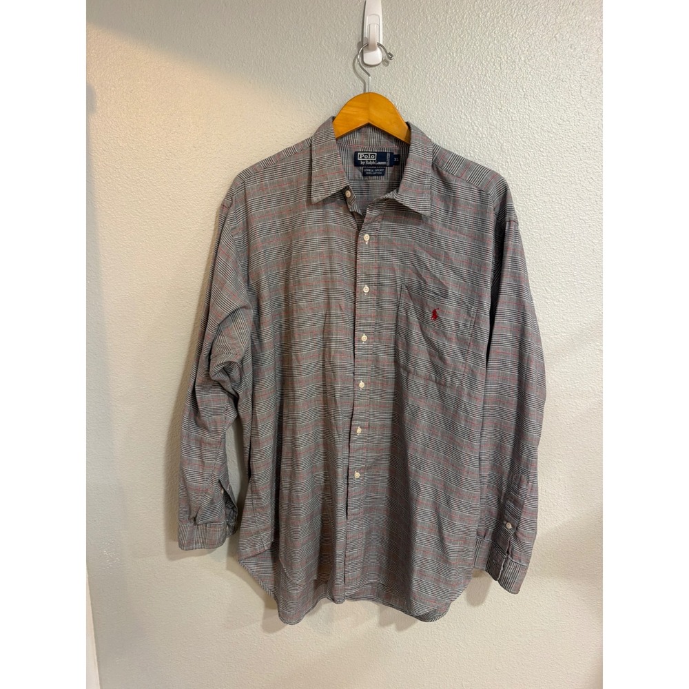 Polo Ralph Lauren Button Down Men XL Lowell Sport Plaid Grey Red Cotton Preppy